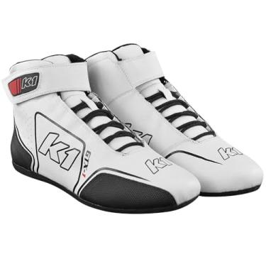 Imagem de Tênis de corrida K1 Race Gear K1 GTX-1 adulto couro macio e Nomex Auto Racing - SFI 3.3/5 - branco, preto, tamanho 14