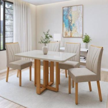 Imagem de Conjunto Sala de Jantar 4 Lugares Retangular Tampo Vidro/MDF Mesa Bold