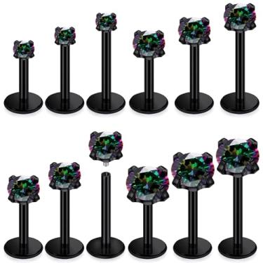 Imagem de Xnsjeyy Brincos de nariz 14G 16G com rosca interna e costas planas 316L aço cirúrgico tragus para frente hélice concha cartilagem lóbulo brincos stud medusa labret monroe piercing de lábio joias para