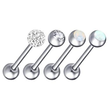 Imagem de Heuvipens 4 peças F136 titânio multi zircônia cristal opalita bola barra barra língua piercing piercing piercing de mamilo joia, Bar Length: 22mm, Metal, Sem Pedra Preciosa
