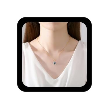 Imagem de Zeshimb Colar de ouro com olho turco, zircônia cúbica brilhante, zircônia cúbica, olho turco, colar com pingente de olho turco, joia para mulheres e meninas