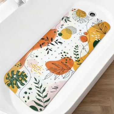 Imagem de Tapete de banheira antiderrapante 102 x 40 cm extra longo boho tapete de banho para banheira decorativo tapete de banheira com orifícios de drenagem ventosas Palm Monstera Tropical decoração de