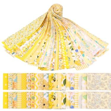 Imagem de 40 tiras de tecido de rolo de gelatina, 6 x 99 cm de algodão pré-cortada para acolchoamento, artesanato e costura, 20 estampas florais sortidas, rolo de tecido acolchoado floral amarelo, rolos de