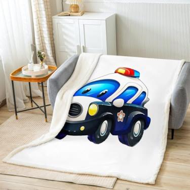 Imagem de Feelyou Cobertor de carro para meninos, estampa de carro de polícia, supermacio, infantil, lã de ovelha para sofá-cama, sofá, menino, veículo fofo, cobertor felpudo de pelúcia 101,6 cm x 127 cm