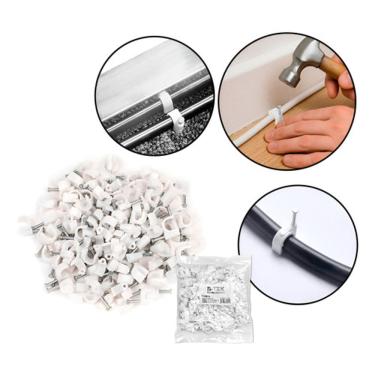 Imagem de Kit 100 Fixador De Fios Cabos Parede Com Prego 10mm