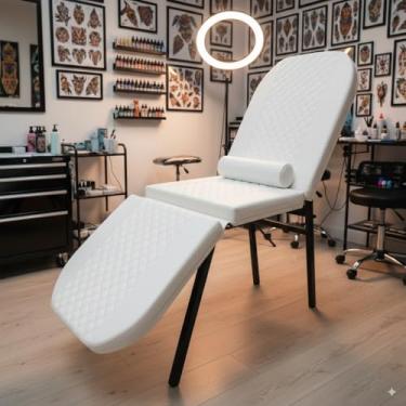 Imagem de Maca Fixa 3 Posições Reclinável Tatuagem Estética Massagem Compact Diamante (Branco)
