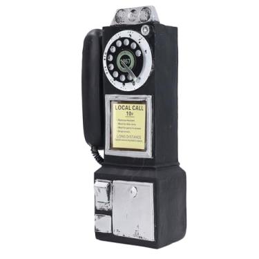 Imagem de Cryfokt Ornamento Inovador de Telefone Montado na Parede Vintage, Decoração Encantadora de Parede de café, Material de Resina (Preto)