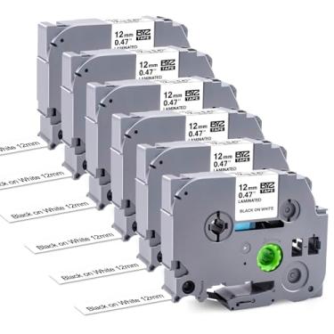 Imagem de Pacote com 6 fitas compatíveis com Brother Label Maker TZ 12 mm 1,2 cm branco laminado TZe-231, preto sobre branco TZe231 TZ231 para rotulador P-Touch PT-D210 PT-H100 PT-D400AD PT-1290