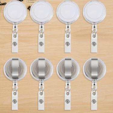 Imagem de 20 clipes retráteis de rolagem para crachá com cartão de identificação para pendurar chaveiro adequado para funcionários de escritório, enfermeiras (branco transparente)