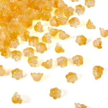 Imagem de 100 peças de contas de flor de vidro transparente cor gradiente cristal trompete sino flor espaçador contas para fazer joias faça você mesmo pulseira colar brincos miçangas arte artesanato, Goldenrod
