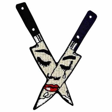 Imagem de Emblema bordado de mulher chorando triste das adagas com aplique de ferro na costura