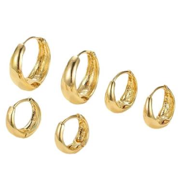 Imagem de Um conjunto de 6 elegantes brincos de anel de cobre, clipes de ouvido de banda larga modernos, adequados para mulheres, festas e feriados, uso em todas as estações, 0, Cobre, Sem pedra preciosa