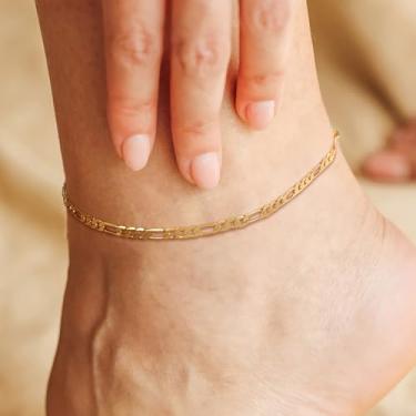 Imagem de Tornozeleira de ouro para mulheres banhado a ouro 14k corrente fígaro tornozeleira 3,4 mm