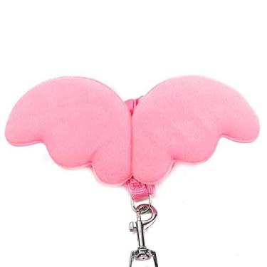 Imagem de Coleira para filhotes, 1 peça de roupa leve para hamster, colete de poliéster, alça de peito, padrão de asa grossa, asa de anjo (P, rosa)