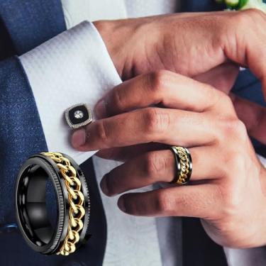 Imagem de Anel giratório masculino e feminino com ajuste confortável em tom preto central giratório acessório de moda para uso diário, festa, trabalho, viagens, 20, Aço inoxidável, Sem pedra preciosa