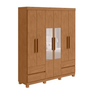 Imagem de Guarda-Roupa Casal com Espelho Zeus com Pés 6 Portas 4 Gavetas Amêndoa