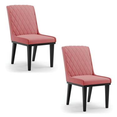 Imagem de Cadeira Sala De Jantar Base Madeira Preto Kit 2 Sofia Suede Rosê D03 - D'rossi