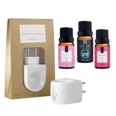 Imagem de Kit Aromatizador Elétrico Bivolt Original Via Aroma com 3 Essências 10ml Flor de Lotus I Flor de Hibisco | Gerânio