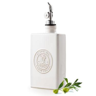 Imagem de getstar Garrafa dispensadora de azeite de oliva para cozinha, garrafa de óleo de cerâmica com despejador automático de aço inoxidável
