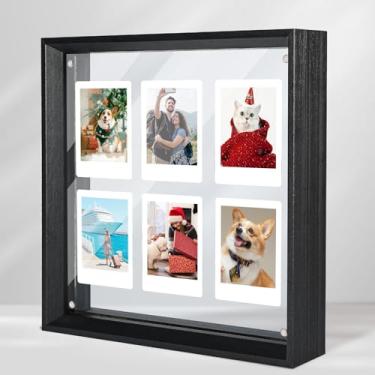 Imagem de JUOIFIP Porta-retrato Polaroid flutuante – comporta 6 mini filmes instantâneos/2 x 3 fotos, moldura magnética de acrílico transparente dupla face preta de 24 x 24 cm para exibição de mesa