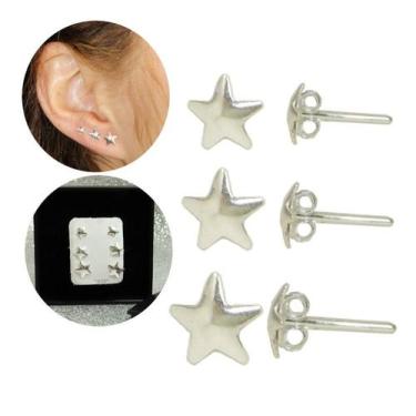 Imagem de kit Trio Brinco Prata Legitima 925 Estrela 3 furos - Lojas La+Ny, 5, P