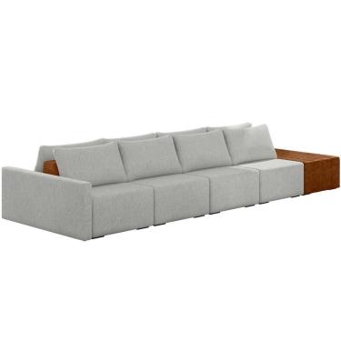 Imagem de Sofá Ilha Modular Para Sala 432cm Com Puff Dublin K01 Linho Cinza Sintético Caramelo - Lyam Decor