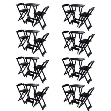 Imagem de Kit 8 Jogos De Mesa Bistrô De Madeira Com 2 Cadeiras Dobravel Preto - Preto