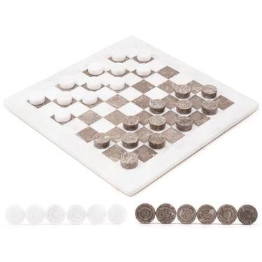 Imagem de Radicaln Marble Checker Set 15" Inches White and Oceanic Handmade Board Game for Family, Ideal Checker Piece, Draughts Chess and Checkers Board Game for Adults