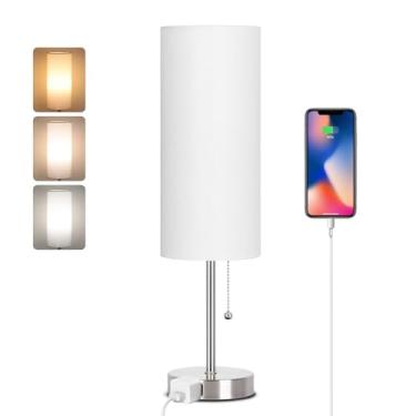 Imagem de Dott Arts Abajur De Mesa De 18" Para Quarto, Abajures De Cabeceira De 3 Cores Com Corrente De Puxar, Abajures De Mesa De Quarto Para Mesa De Cabeceira, Abajur Pequeno Com Tomada Ca Para Sala De Esta