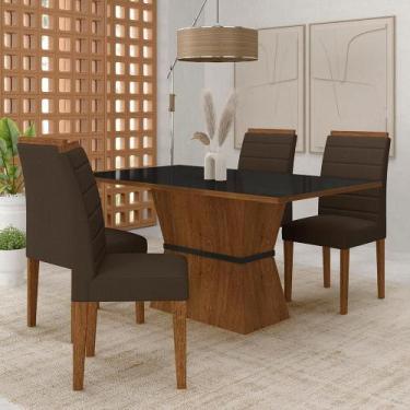 Imagem de Mesa 1,36 Biella Com 4 Cadeiras Estofadas Freijó/pto/sd Marrom - M.a -