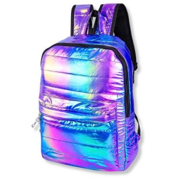 Imagem de Mochila Holográfica Metalizada Iridescente Tons Roxo Azul Rosa 13 Litr