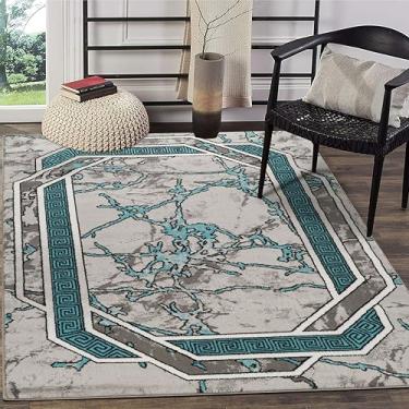 Imagem de GLORY RUGS Tapete moderno 2x7 Runner turquesa cinza branco preto mármore macio contemporâneo com textura fofa premium para sala de estar interna, sala de jantar e área de quarto