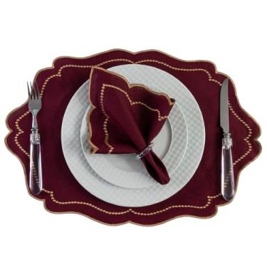 Imagem de Linha Realeza Jogo Americano e Guardanapo, com Bordado Dourado, 12 Peças 6 Lugares, 50x35cm, Mesa Posta Sousplat (Bordo)