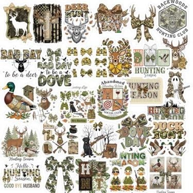 Imagem de Pacote de 30 adesivos para temporada de caça – Decalques de vinil à prova d'água com veado, pato, pomba, arcos de camuflagem e citações engraçadas de caça – Conjunto de adesivos para uso externo para