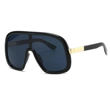 Imagem de HCPIHF Óculos de sol grandes da moda, armação grande, gradiente, vintage, luxuoso, para mulheres e homens (preto-preto)