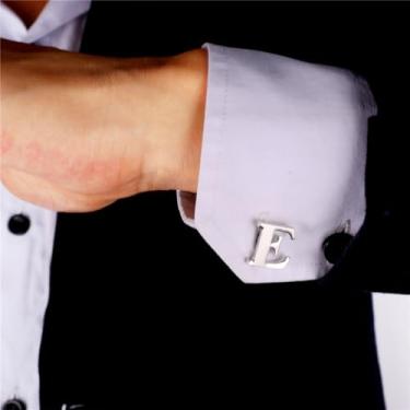 Imagem de Abotoaduras iniciais de aço inoxidável 26 abotoaduras de letra inicial do alfabeto camisas de casamento de negócios A-Z, One Size, Aço inoxidável, Sem Pedra Preciosa