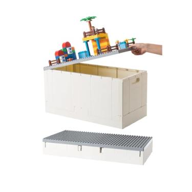 Imagem de SHIMOYAMA Caixa de armazenamento dobrável de 53 litros com tampa de construção grande para blocos Lego Duplo, organizador dobrável de 13 galões para Lego Bricks (cinza)