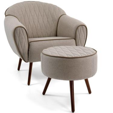 Imagem de Poltrona Decorativa e Puff Sala Estar Sacha Tressê Rústico