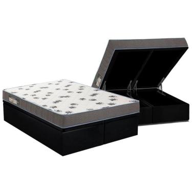 Imagem de Cama Box Baú Queen: Colchão Espuma Ortobom D33 Light Saúde + Base Crc Courano Black(158x198)
