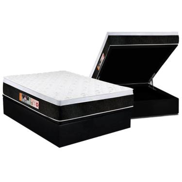 Imagem de Cama Box Baú Casal: Colchão Espuma Castor D45 Black E White Air Euro Pillow + Base Black(138X188)