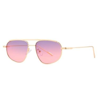 Imagem de Óculos de Sol Ovais com Degradê Metálico Unissex, Proteção UV400, Ideais para Esportes ao Ar Livre, Corrida e Ciclismo, Rosa Dourado