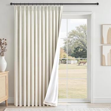 Imagem de Cortinas de bétula extralongas para sala de estar, blecaute, 272 cm, isolamento acústico, cortinas amplas para tratamentos de janela, cortinas para sistema de trilhos com ganchos e anéis, bege natural