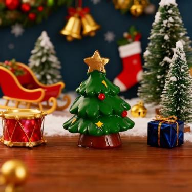 Imagem de Estética mini estatueta de árvore de Natal animal, enfeite criativo de mesa de Papai Noel, decoração aconchegante de mesa de escritório em casa para o Natal, emocionante