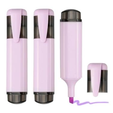 Imagem de PATIKIL Caneta marca-texto, pacote com 3 canetas marcadoras à base de água com ponta larga fofas em pastel, materiais de estudo para escritório, casa, uso diário, roxo