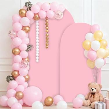 Imagem de Bazen Capa de fundo de arco de casamento (2 pés + 1,8 m) conjunto de 2 capas de arco de elastano com arcos elásticos Chiara para decoração de festa de aniversário, cerimônia, banquete, rosa