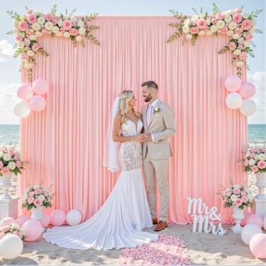 Imagem de Cortina de fundo rosa blush de 3 m x 2,1 m para festas, painéis de pano de fundo rosa sem rugas para chá de bebê, casamento, aniversário, foto de gênero, revelação, fotografia, tecido de poliéster,