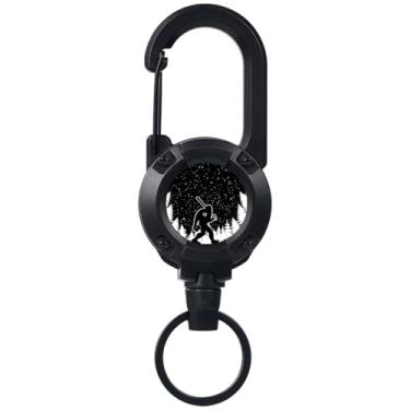 Imagem de Chaveiro retrátil com estampa de floresta de coníferas de beisebol Bigfoot, porta-crachá retrátil com mosquetão multiferramentas para homens e mulheres