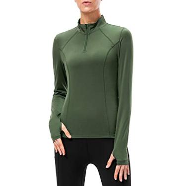 Imagem de Camisa Espova Feminina Cor Sólida Gola Manga Longa Zíper Elástico-Wicking Yoga Correndo Fitness Espova