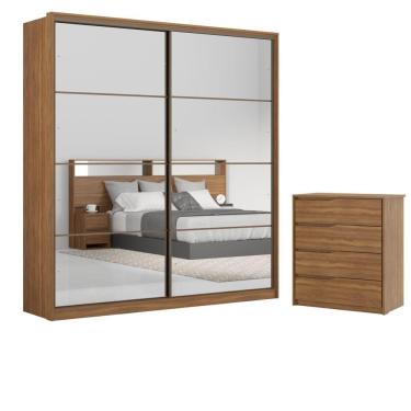 Imagem de Conjunto Quarto Guarda Roupa Com 2 Espelhos E Comoda Napolis Amendola
