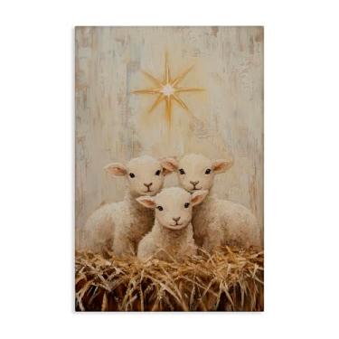 Imagem de Stupell Industries Arte de parede em tela trio de cordeiros de Natal, design por Petal Prints Design, 61 x 40 cm